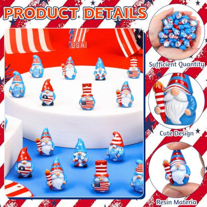 60 Pcs Patriotic Mini Resin Gnomes 6 Style 4th of July Tiny Gnomes Figures to Hide Independence Day Miniature Decor for DIY Craft Projects Party Favors and Desk Decor - style: 60Pcs-Patriotic Gnomes