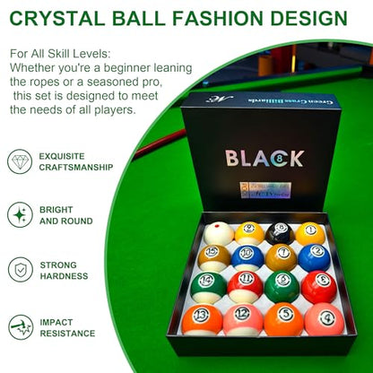 HMQQ Billiard Balls Set 2-1/4" Regulation Size Pool Table Balls for Replacement (16 Resin Balls) - style: 8A 2-1/4" pool ball