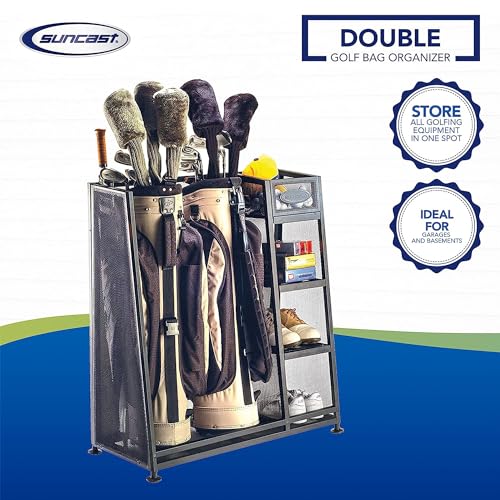 Suncast Golf Bag & Golfing Equipment Heavy-Duty Metal Organizer Rack w/ 3 Storage Shelves