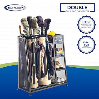 Suncast Golf Bag & Golfing Equipment Heavy-Duty Metal Organizer Rack w/ 3 Storage Shelves