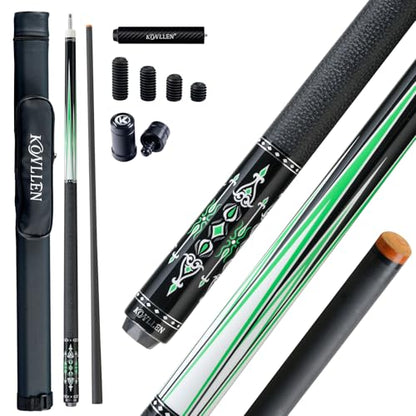 KONLLEN Carbon Fiber Pool Cue Stick 58-inch Professional Pool Sticks for Adults Full Carbon Technology Low Deflection Pool Cue Billiard Cues with 12.5mm Tip (Easy to Control, Pro Taper, Ultra-Smooth) - color: 014 green