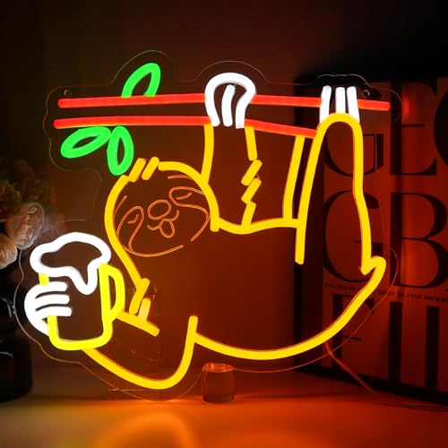Sloth Beer Neon Sign for Wall Decor, Drinking Led Signs for Bar, USB Dimmable Cute Animal Neon Lights for Bedroom Man Cave Home Pub Party Shop Restaurant Game Room Business Wall Art - style: Sloth Beer