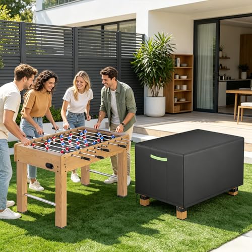 Foosball Table Cover, Heavy Duty 420D Soccer Table Cover, All-Weather Waterproof Outdoor Protection with 4 Windproof Buckles & Reflective Strip, 63"x45"x35"