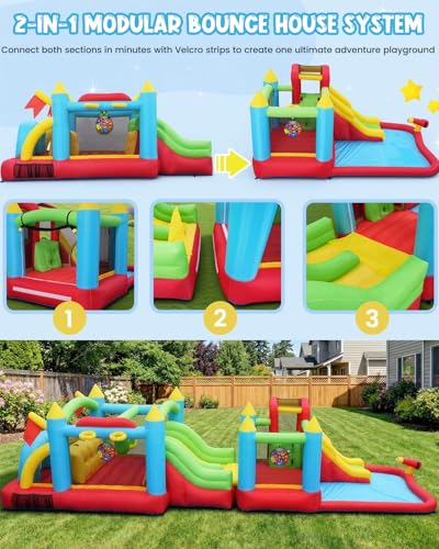 Whubefy Bounce House for Kids 3-6 Big Kids 8-12, 15.3 X 9ft Inflatable Obstacle Course with Dual Tunnels/Double Slides/Two Climbing Walls/Two Boxing Ball Obstacles/Basketball Hoops/Removable Dartboard - style: 550W Blower