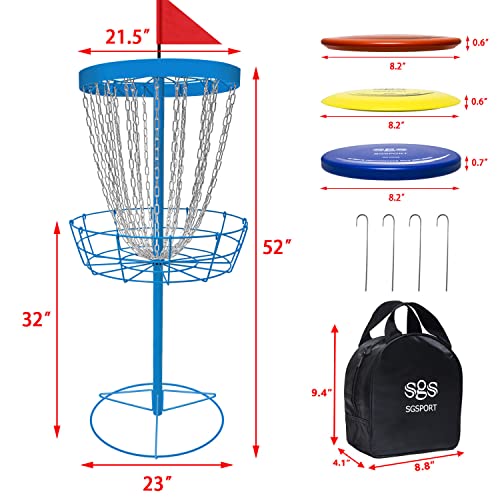 Disc Golf Basket - Portable Disc Golf Target with Heavy Duty 24-Chains Come with 6pcs Disc Golf Discs and Carry Bag, Ground Stake -Suitable for Players of All Levels - Multi Color Available - style: Plus-Blue- 6 PCS