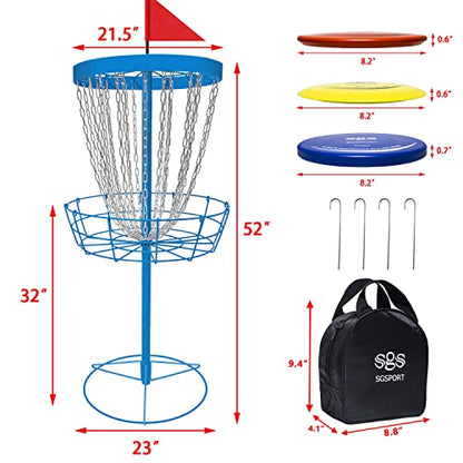 Disc Golf Basket - Portable Disc Golf Target with Heavy Duty 24-Chains Come with 6pcs Disc Golf Discs and Carry Bag, Ground Stake -Suitable for Players of All Levels - Multi Color Available - style: Plus-Blue- 6 PCS
