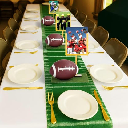 6 Set Football DIY Table Centerpiece Decor Set Includes Mini Footballs, Artificial Turf, Rugby Hoop Photo Goalposts, Football Tabletop Centerpiece Decoration for Game Birthday Party Favors