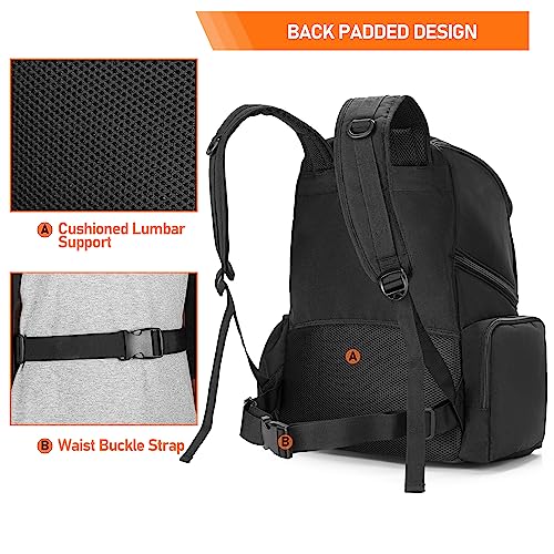 Goburos Bowling Backpack with Inner Tote Bag, Ball Bag with Wooden Holder and Shoe Compartment, Fits US Mens Size 16 Shoes, Black