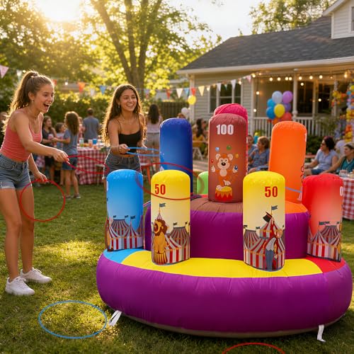6.6x4.5Ft Inflatable Ring Toss Game with Built-in Blower, Giant Inflatable Ring Toss, Circus Carnival Target for Indoor/Outdoor Party, Family Gathering