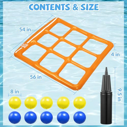 TicTac Shot Pool Toys Games Set- Tic Tac Toe Inflatable Pool Toy with 10 Balls - for Adults Teens Kids 2-10 Players - color: Orange