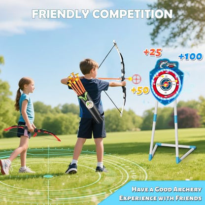 VATOS 2 Pack Bow and Arrow Toy with LED Light - 4 in 1 Archery & Dart Game Set with 20 Suction Cup Arrows, Shark Glow Target & Dart Board - Indoor/Outdoor Birthday Gift for Kids Boys Girls Ages 5-12 - color: Blue