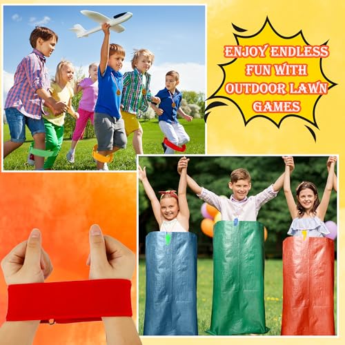 45 Pcs Potato Sack Race Bags Set Include Potato Sacks 3-Legged Race Bands Bean Bag Tent Nails Medals Egg Spoon Whistles Lawn Outdoor Relay Race Games Party for Kids Adults Field Day Family Birthday