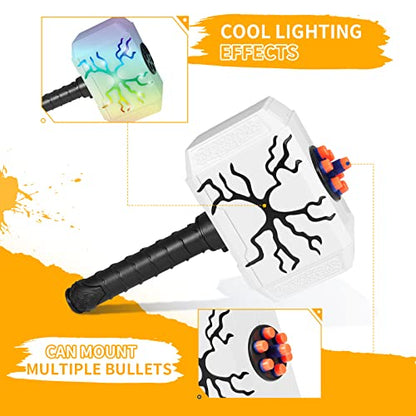 Coophit Thors Dart-Blasting Hammer Toys Gun with Lights -Toys for 5 6 7 8 9+ Year Old Boys,Kids Roleplay Toy Thunder Mjolnir with 30 Darts