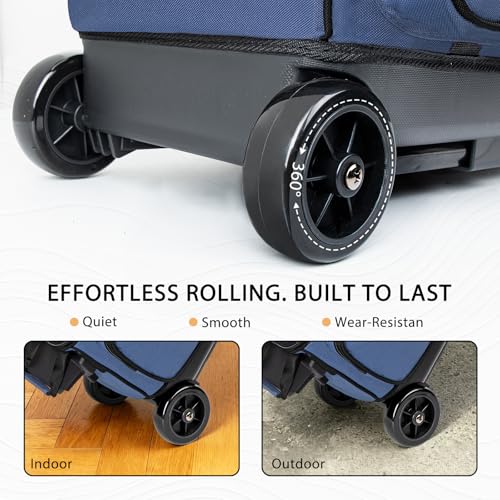 Goloni Double Roller 2 Ball Bowling Bag with Separate Shoe Compartment,2 Ball Bowling Bag with Wheels,Retractable Handle Extends to 40" - color: Blue