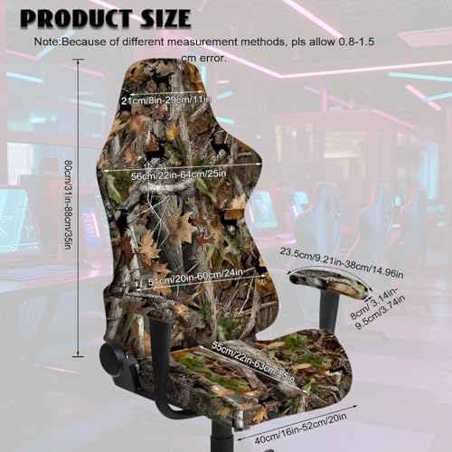 Suobstales Deer Hunting Camo Pattern Ergonomic Office Computer Game Chair Slipcovers with Armrest Cover, Stretchy Polyester Covers for Reclining Racing Gaming Chair - color: Deer Hunting Camo