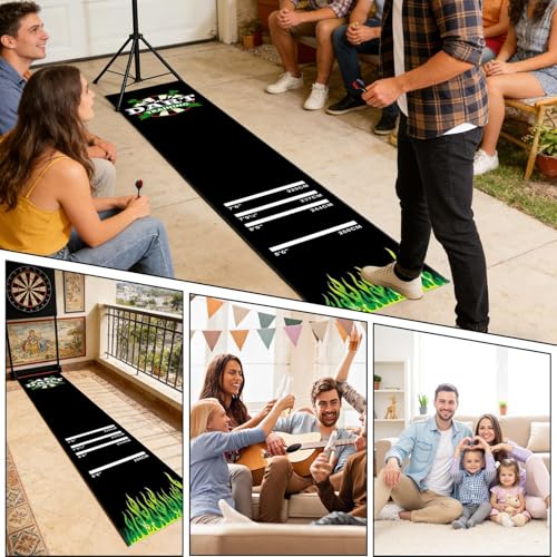 Professional Darts Mat, Non-Slip Rubber Dart Board Mats, Dart Carpet Mat with 4 Standard Throwing Lines Oche, Rubber Floor Protection Mats, for Pub, Bar, Club, Home, Party - color: Green