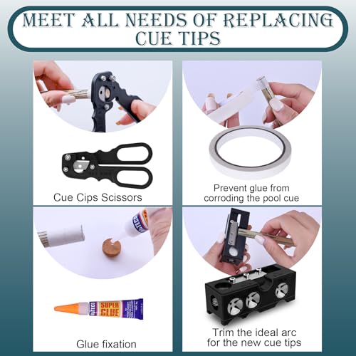 11-in-1 Billiards Pool Cue Tips Replacement Kit, Pool Cue Tip Shaper with Pool Cue Tips, Pool Cue Shaper, Pool Cue Tip Tool, Pool Cue Tip Replacement Kit for Replacement and Shaping Cue Tips