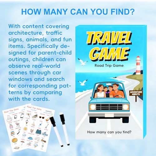Road Trip Travel Game for Kids and Adults | 10 Double-Sided Cards, 18 Categories, Paper Cards, Educational Travel Entertainment