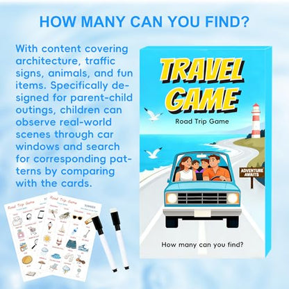 Road Trip Travel Game for Kids and Adults | 10 Double-Sided Cards, 18 Categories, Paper Cards, Educational Travel Entertainment