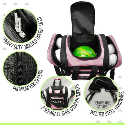 Pyramid Path Pro Deluxe Single Bowling Ball Tote - Holds One Ball, One Pair Shoes Up to Mens 15 - color: Light Pink
