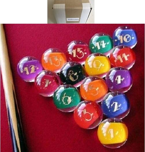 BuyBocceBalls Listing - Premium Quality, Clear-Rocco Style Billiard or Pool Set, with 4.2oz, 2.25" diam Balls. Made in USA.