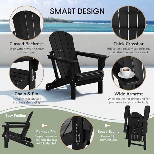 WestinTrends Malibu 2 Piece Set Outdoor Folding Poly Adirondack Chair, Black - color: Black, size: 2 Chair