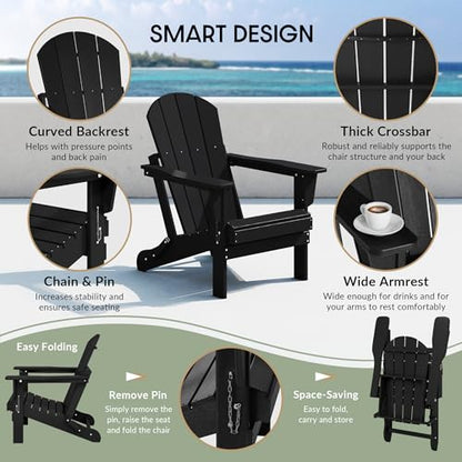 WestinTrends Malibu 2 Piece Set Outdoor Folding Poly Adirondack Chair, Black - color: Black, size: 2 Chair