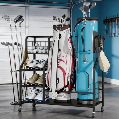 Golf Bag Storage Garage Organizer - 2 Golf Bag Organizer Stand for Golf Bag Accessories - Storage Rack for Home, Garage, Club, Golf Gifts for Men
