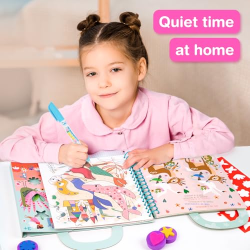 Avenir Reusable Water Coloring Book for Toddlers 3-5 Years, Road Trip & Airplane Mess-Free Portable Educational 4 in 1 Creative Set Water-Reveal Paint Activity Doodle Pad Kids Art Crafts - color: Fantasy Garden