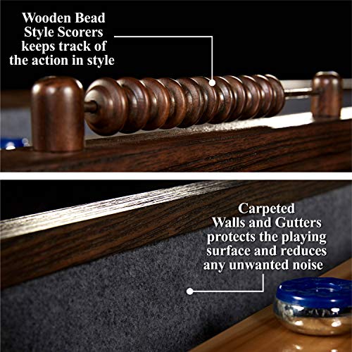 Barrington 12ft Webster Shuffleboard Table, Solid Wood, Storage Cabinets | 12ft rustic shuffleboard table with 1.75" solid wood poly-coated playfield, storage cabinets, 8 pucks & speed powder