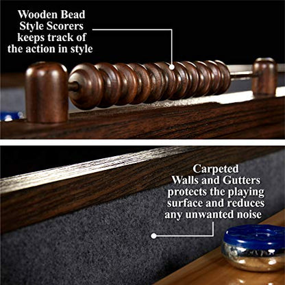 Barrington 12ft Webster Shuffleboard Table, Solid Wood, Storage Cabinets | 12ft rustic shuffleboard table with 1.75" solid wood poly-coated playfield, storage cabinets, 8 pucks & speed powder