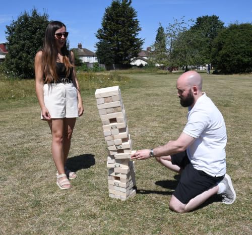 Masters Giant Tumble Tower - Mango Wood - 81cm | Can grow to 1.5m - XL Giant Garden Game for Adults - 54 Wooden Toppling Blocks - Stacking Game - Outdoor Party Game