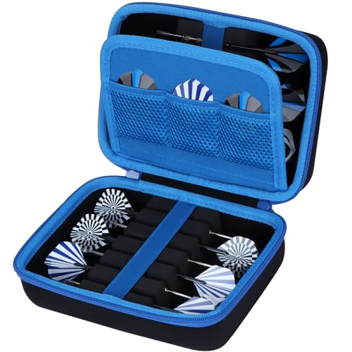 Lebakort Hard Case Compatible with Steel or Soft Darts Set, Storage Holder Fits Dart Tips Shafts Flights and Accessories - color: Black + Blue Case, style: Case for 12pcs Darts