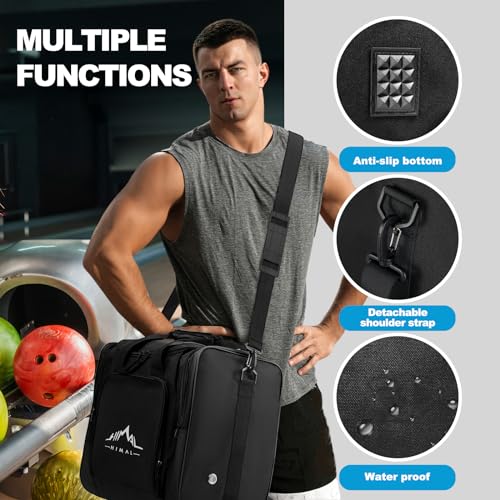 Himal Bowling Ball Bag for Single Sphere - Bowling Ball Tote Bowler's Bag with Padded Sphere Holder - Fits Bowler's Shoes Up to Mens Size 14 - color: Black