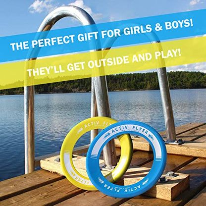 Activ Life Kid’s Flying Rings (2 Pack) They Fly Straight & Don’t Hurt, 80% Lighter Than Standard Rings - Replace Screen Time with Healthy Family Fun - Get Outside & Play - color: Yellow/Cyan
