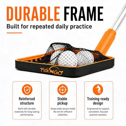 PICK 'N GO Table Tennis Ball Picker - Rapid and Efficient Ping Pong Retrieval Tool - Safe and Easy to Use Table Tennis Accessory for Players and Coaches - color: Black & Orange