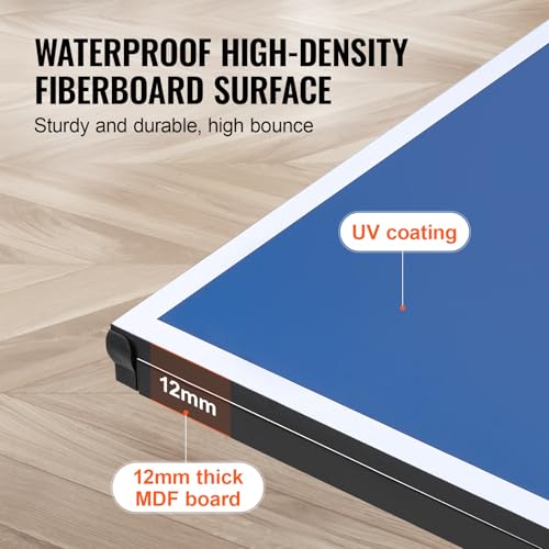 Happybuy Ping Pong Table, Professional Table Tennis Game, Indoor MDF Portable Table Tennis Table, Foldable Ping Pong Table with Quick Clamp Net, 10 Minute Easy Assembly, 12mm Tabletops