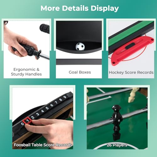 Giantex 10-in-1 Multi Game Table, Combo Game Table Set w/Hockey, Foosball Pool Ping-Pong Chess Cards Checkers Bowling, Shuffleboard, Backgammon, Adult Size Foosball Table for Game Room, Family - size: 41.5"L x 24"W x 31.5"H, style: 10-in-1