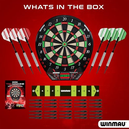 WINMAU Ton Machine Electronic Dartboard Set – Soft Tip Dart Board with 90+ Games, Digital Scoreboard & AI Play – 8 Player Multiplayer – Includes Darts, Tips & Throw Line