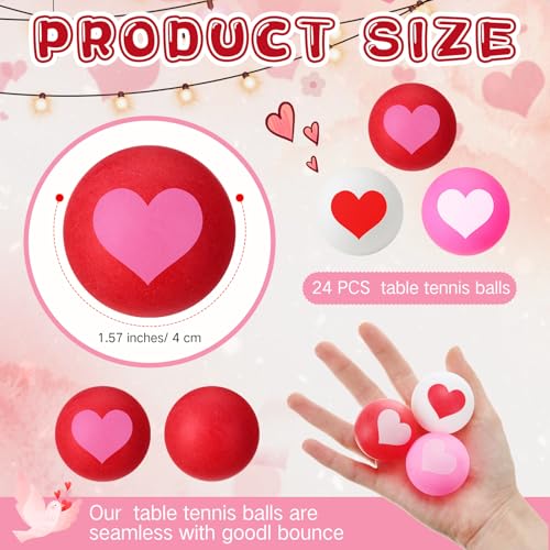 Soulchen 24 Pcs Valentines Day Table Tennis Balls Bulk 40 mm Heart Table Tennis Ball Red Pink White Valentines Funny Novelty Toys Accessories for Beer Game Birthday Gift Party Decorations - style: Heart