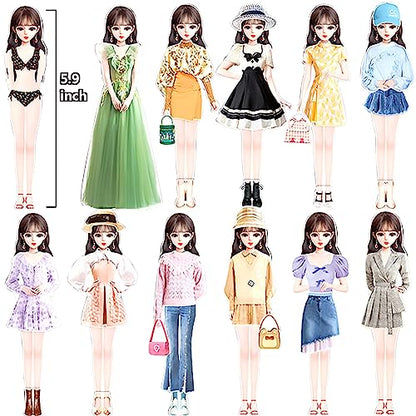 Magnetic Princess Dress Up Paper Doll Pretend Play Toys Magnet People Clothes Puzzles Game for 3+ Year Old Girls Toddler,Preschool Learning Created Imagine Set Birthday Gift - style: E Set