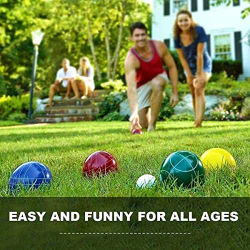 Bocce Ball Set Regulation Size and Weight for Professional Tournament, Backyard, Beach, Lawn Game with 8 Resin Bocci Balls, Pallino, Measuring Rope, Carrying Bag - style: 90mm Classic Multi-Color