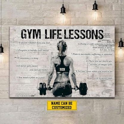 CENOVACY Personalized Gym Life Lessons Canvas, Custom Gym Motivational Poster Wall Art, Inspirational Fitness Gift For Girl Woman Gymmer Lovers - color: Design 09