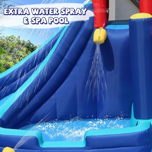 Action Air Inflatable Water Slide for Kids, Backyard Water Park with Big Bouncy Area, Splash Pool, Long Slide, Water Cannon & Sprinkler, 193x138x91 Inch Outdoor Bouncy Castle for Summer Party Fun - color: All in One Bounce Park