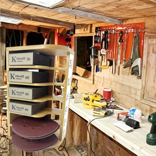 Bamboo Sandpaper Holder & Organizer - Pre-Assembled Storage for 5 Inch Sanding Discs, Sanding Blocks & Saw Blades | Compact & Durable Woodworking Tool Accessory (8 bins) - size: 8 bins