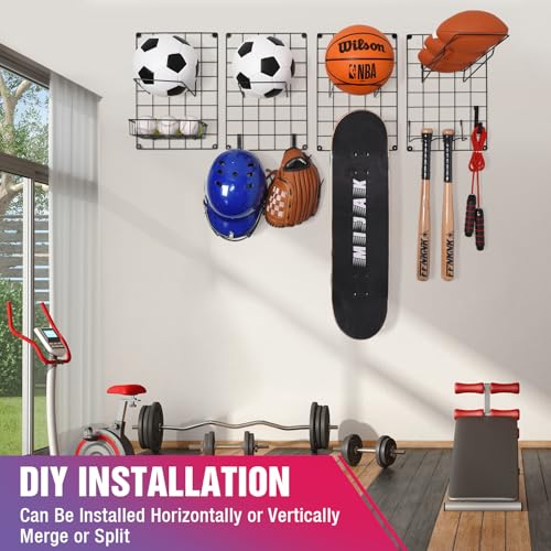 GADFISH Wall Mounted Garage Sports Equipment Organizer, DIY Assembly Ball Storage Rack for Sports Gear and Toys, Garage Ball Holder for Wall Garage Organization Accessorie