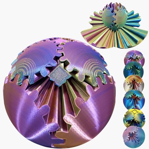 Gear Ball 3D Printed Spin Ball Cube Fidget Toys, Gear Sphere Fidget Toy, GearSphere Desk Toy Stress Fidget Balls, Fidgets Spinners for Adults & Kids Anxiety Relaxing (Laser Purple Blue, 3.1 Inch) - color: Laser Purple Blue, size: 3.1 Inch