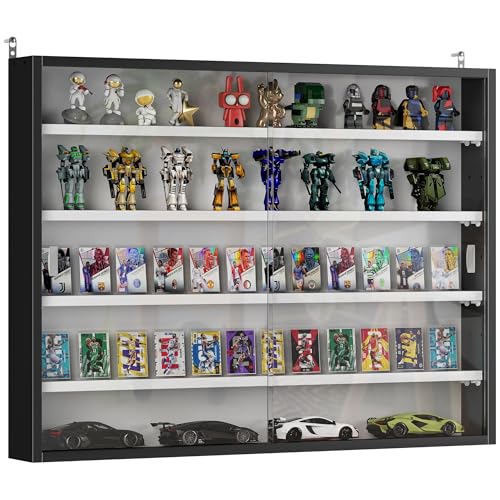 HOMCOM 5-Tier Display Cabinet, Glass Door Cabinet with Adjustable Shelves, Wall-Mounted Display Case for Playroom, Bedroom, Black and White - color: Black and White