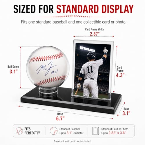 Baseball Display Case for Ball and Cards,1/2/3Pcs Clear Acrylic Tabletop Single Baseball Display Holder with Light UV Resistance, Black Base Display Stand for Sport Memorabilia (1Pack)