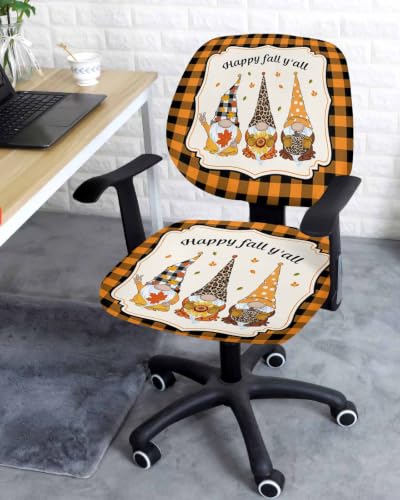 Savannan Office Chair Cover, Fall Sunflower Pumpkin Maple Leaf Leopard Dwarf Protective Stretch Elastic Universal Cover for Desk Task Chair,Computer Rotating Chair 1 Pcs Thanksgiving Orange Check